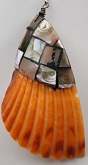 LESLIE TENORIO SANTO DOMINGO Sterling Silver Abalone Inlaid On Shell Earrings