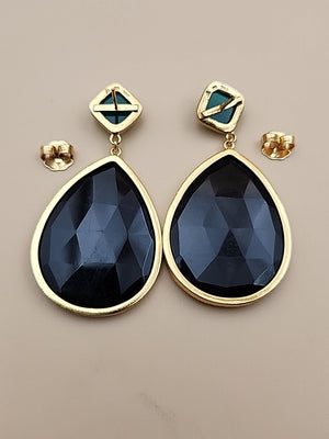 HSN CAROL BRODIE Gold Vermeil Faceted Black & Green Onyx Pear Drop Earrings