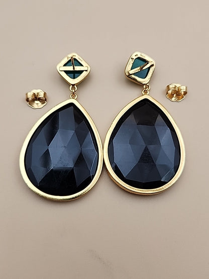 HSN CAROL BRODIE Gold Vermeil Faceted Black & Green Onyx Pear Drop Earrings
