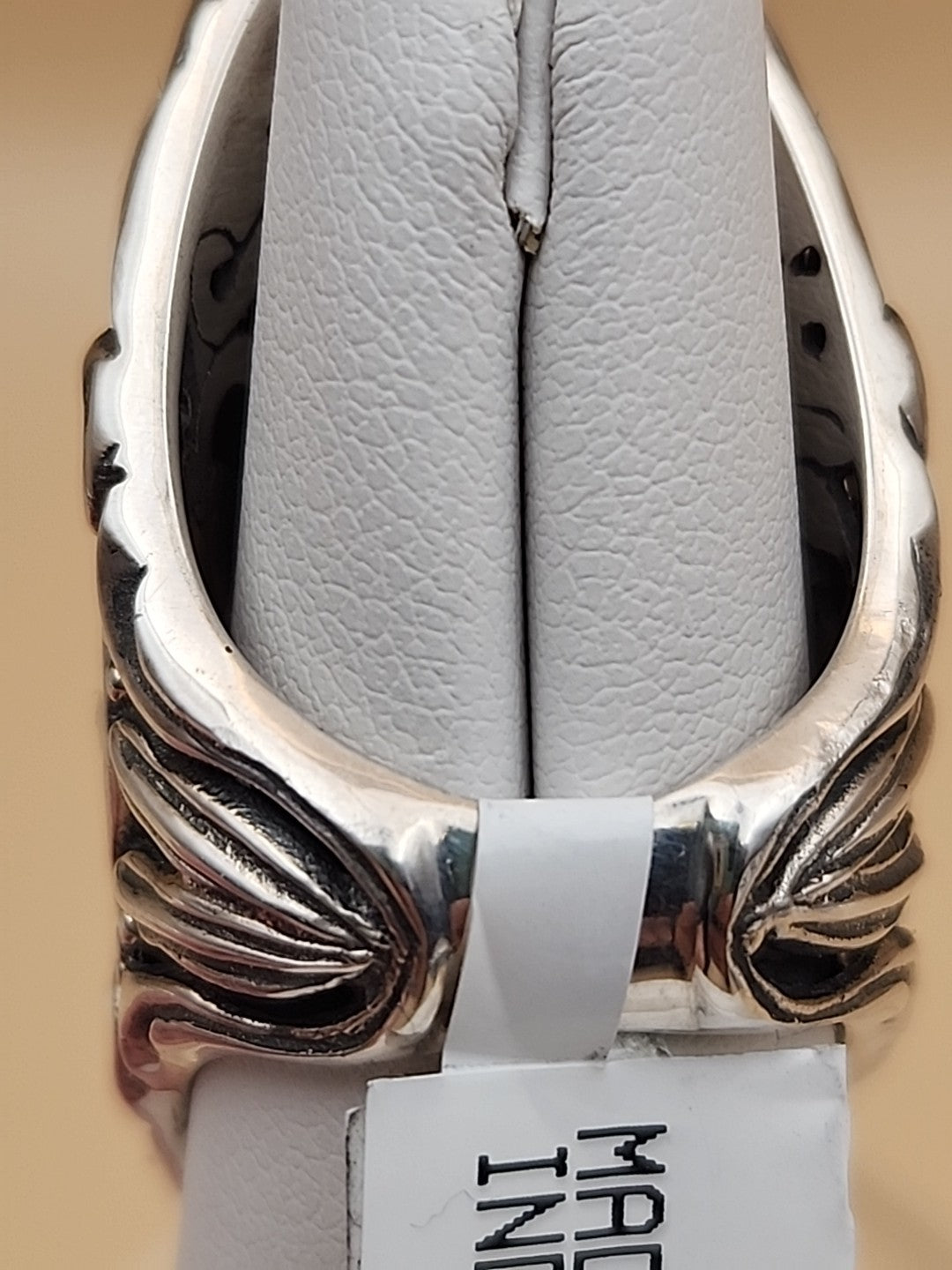 SAMUEL B. Mother Of Pearl/ Sterling Silver Filagree Finger Ring Size 6