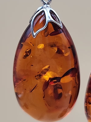 Baltic Cognac Amber/Sterling Silver 1.75" Drop/Dangle Earrings