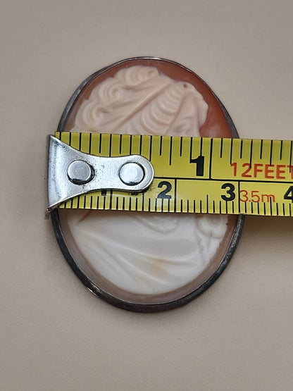 Sterling Silver Victorian Hand Carved 40mm Cameo Pendant/Brooch