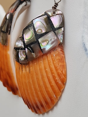 LESLIE TENORIO SANTO DOMINGO Sterling Silver Abalone Inlaid On Shell Earrings