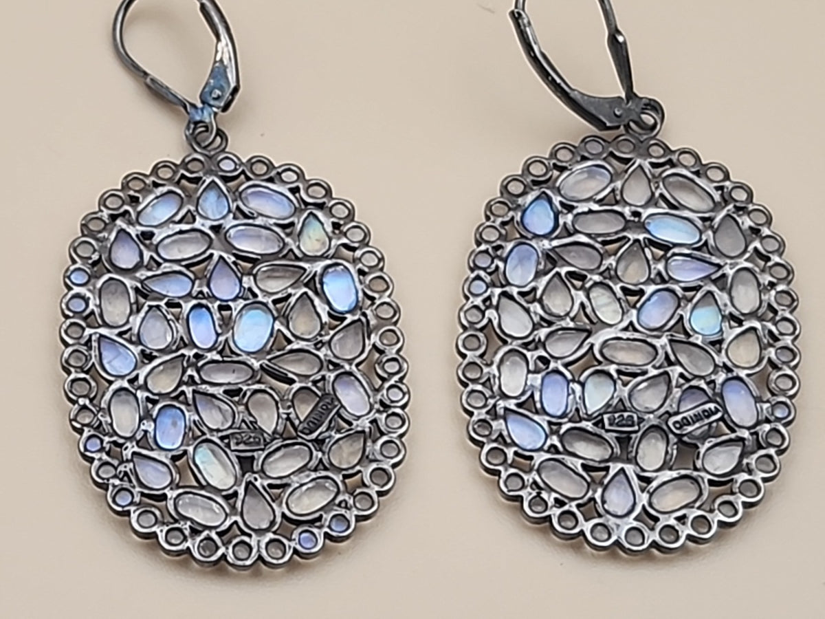 ROSS SIMONS 925 Silver/Moonstone/White Topaz Cluster Ring Sz. 6.25 & Earring Set