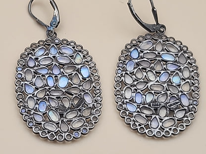 ROSS SIMONS 925 Silver/Moonstone/White Topaz Cluster Ring Sz. 6.25 & Earring Set