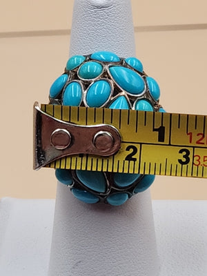 MICHAEL DAWKINS Sterling Silver Sleeping Beauty Turquoise Cluster Ring Size 7