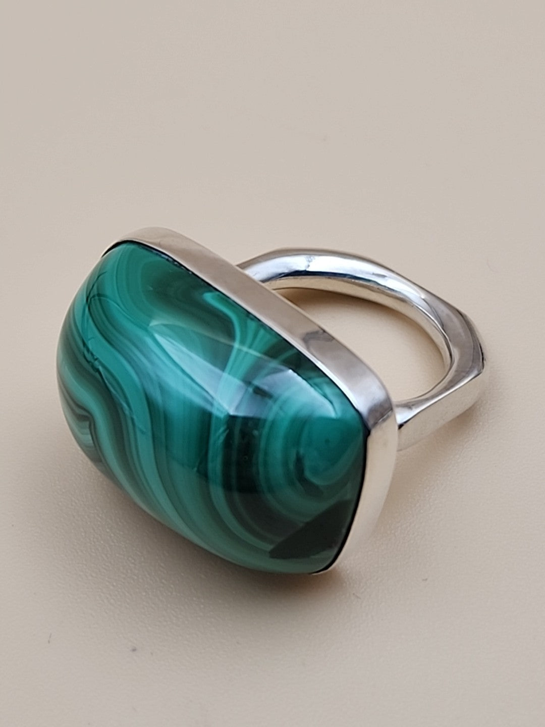 DESERT ROSE TRADING Chunky Square Congo Malachite/Sterling Silver Ring Size 7