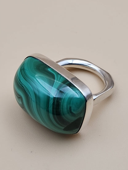 DESERT ROSE TRADING Chunky Square Congo Malachite/Sterling Silver Ring Size 7