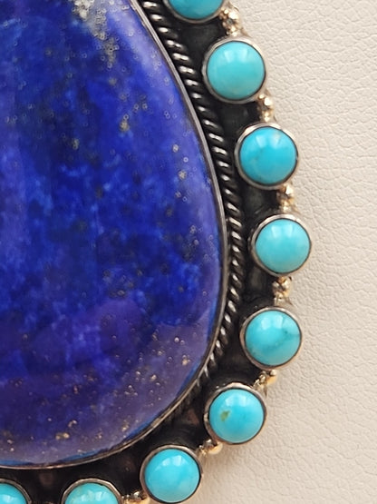 Sleeping Beauty Turquoise/Lapis Lazuli Cabochon/Sterling Silver Pendant