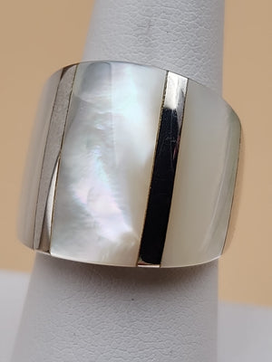 M.O.P./Sterling Silver Panel Bracelet/Inlaid M.O.P. Sterling Ring Size 8