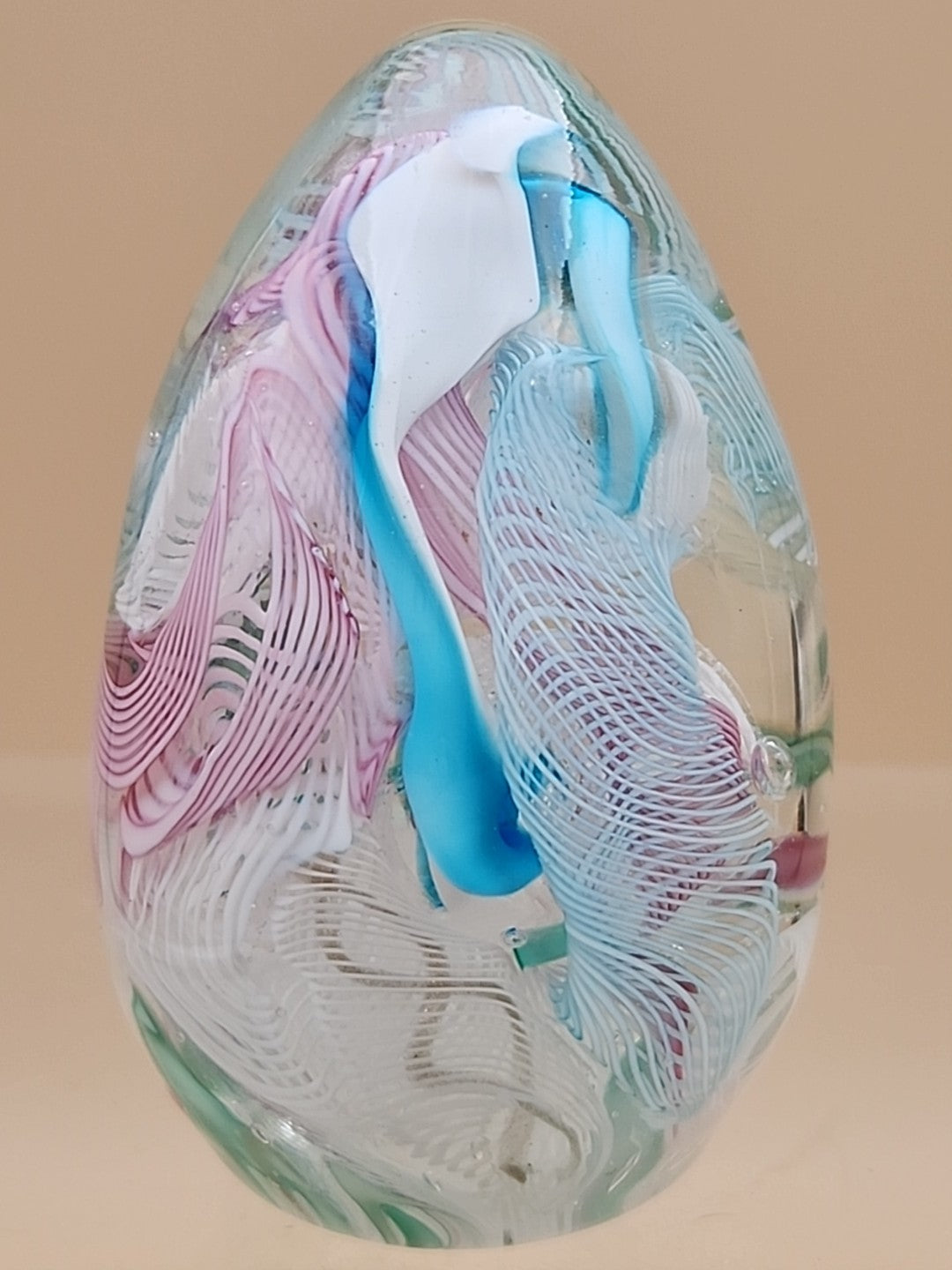 MURANO Italy Fratelli Toso Latticino Millefiori Scramble Pastel Egg Paperweight