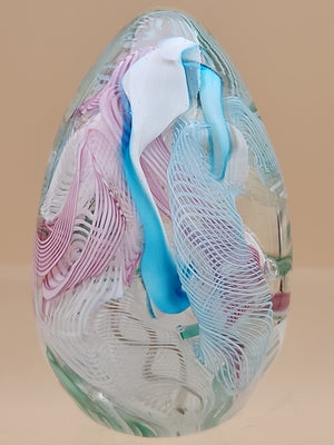MURANO Italy Fratelli Toso Latticino Millefiori Scramble Pastel Egg Paperweight