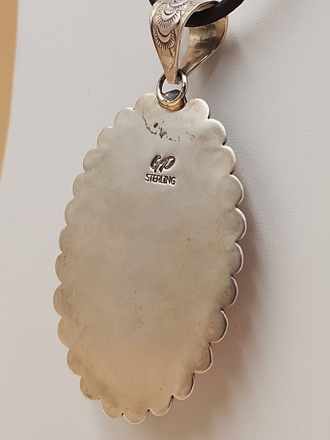 GILBERT PLATERO Navajo Orange Spiny Oyster/Sterling Silver SignedVintage Pendant