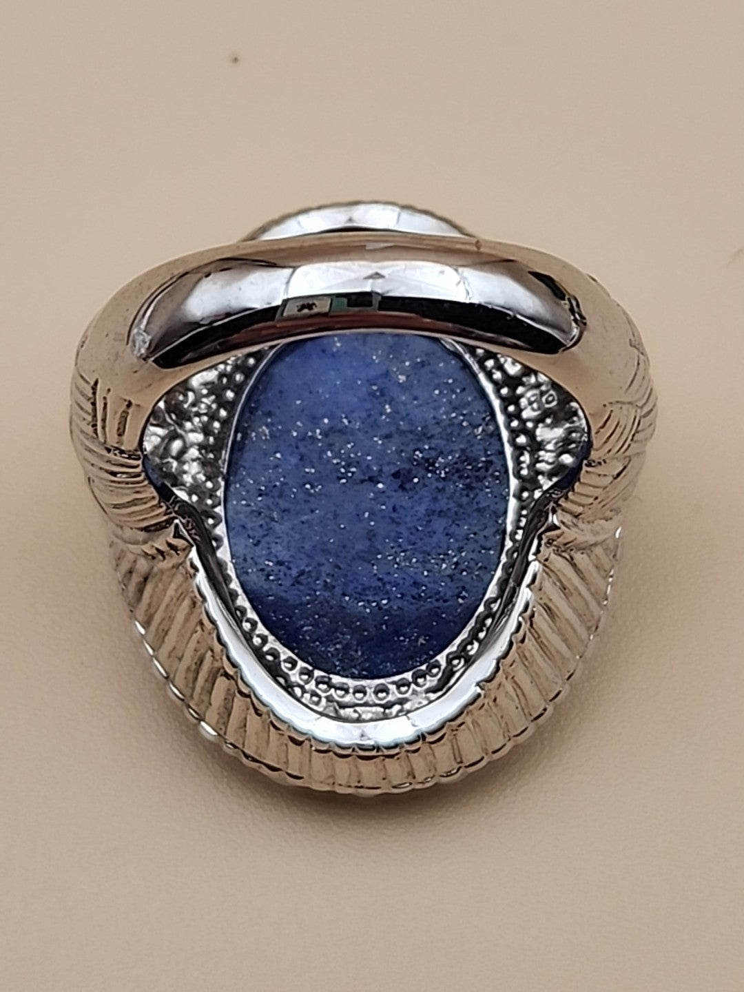 LYDIA Lapis Lazuli/Pearl/Sterling Silver Hand Carved Cameo Ring Size 7