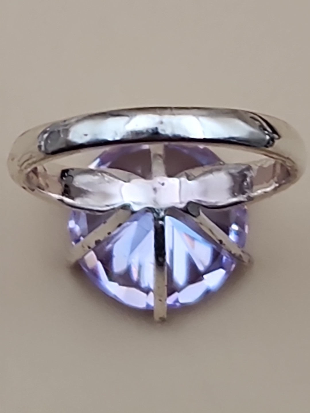 Lavender Cubic Zirconia/Portuguese Cut Solitaire/Sterling Silver  Ring Size 4.75