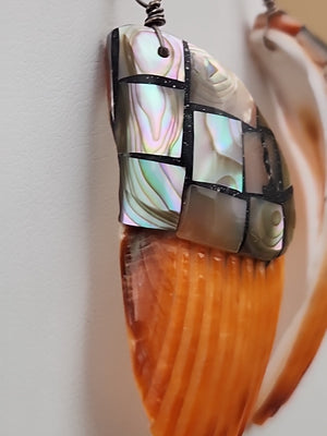LESLIE TENORIO SANTO DOMINGO Sterling Silver Abalone Inlaid On Shell Earrings