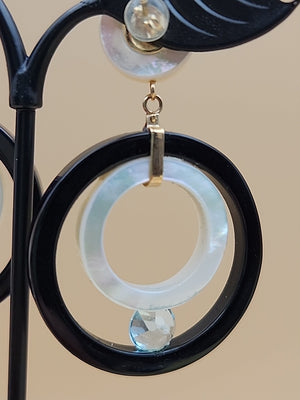 ROSS SIMONS 14k/Mother Of Pearl/Blue Topaz/Open Circle Drop Earrings