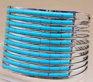 ANSON LETICIA WALLACE ZUNI Turquoise Inlaid/Sterling Silver Cuff Bracelet