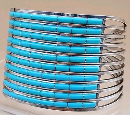 ANSON LETICIA WALLACE ZUNI Turquoise Inlaid/Sterling Silver Cuff Bracelet