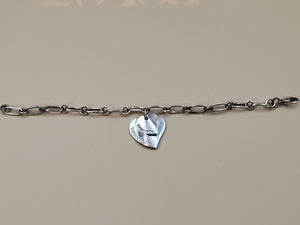 TIFFANY AND CO. 925 Silver Dbl. Dangle Heart 8" Open Link Charm Bracelet