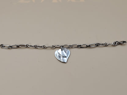 TIFFANY AND CO. 925 Silver Dbl. Dangle Heart 8" Open Link Charm Bracelet