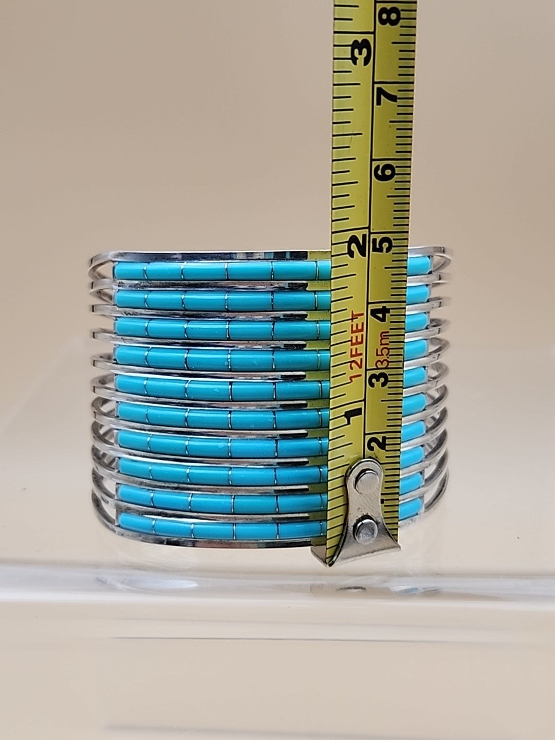 ANSON LETICIA WALLACE ZUNI Turquoise Inlaid/Sterling Silver Cuff Bracelet