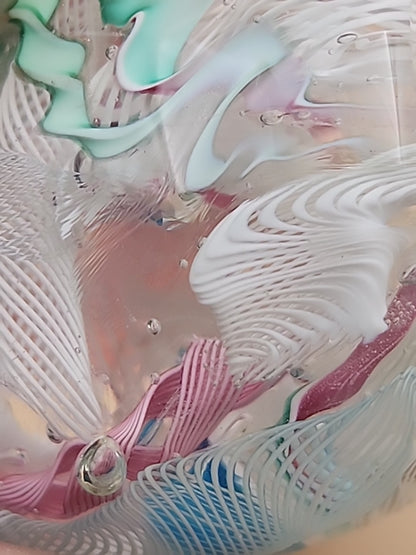 MURANO Italy Fratelli Toso Latticino Millefiori Scramble Pastel Egg Paperweight