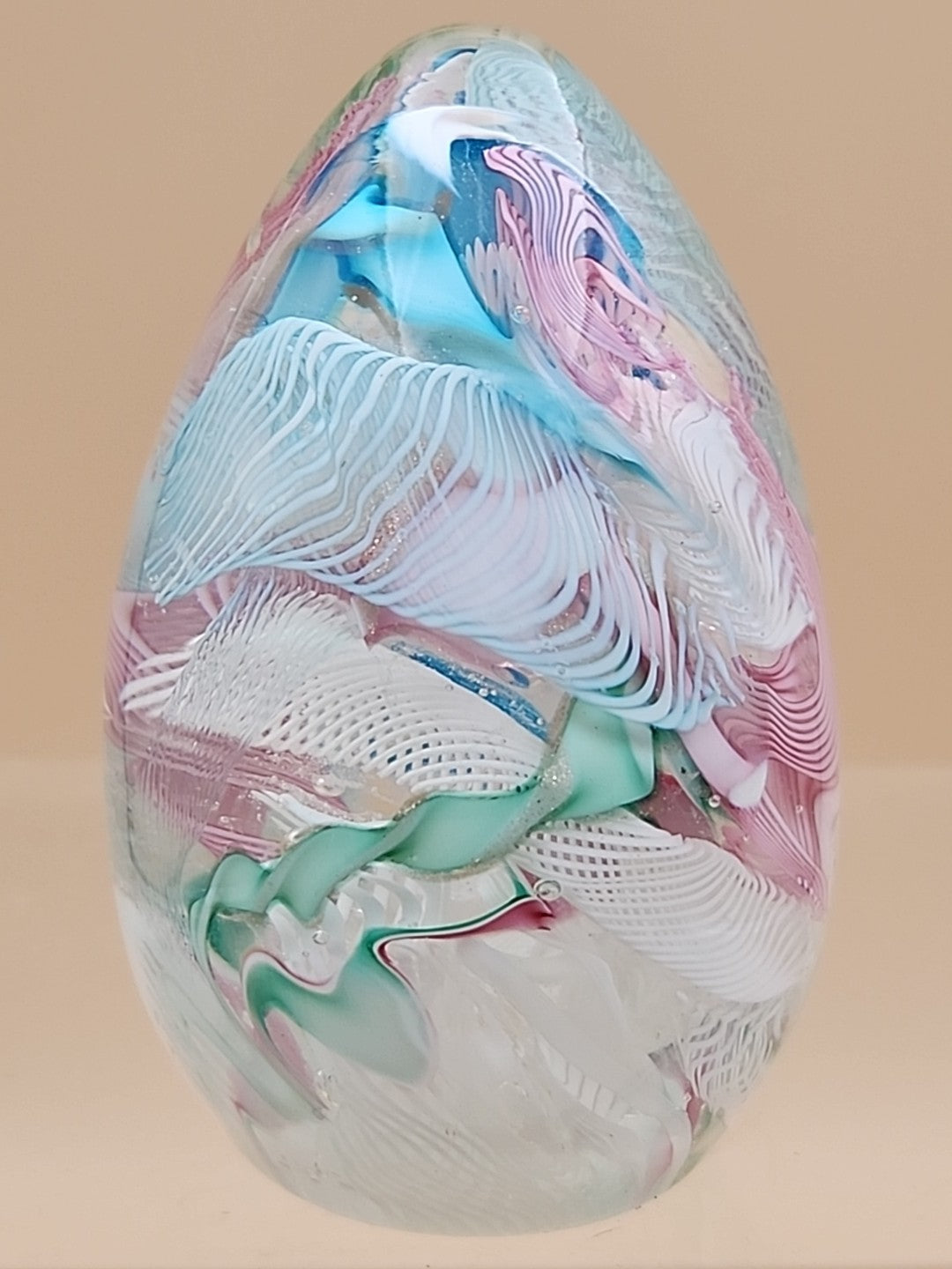 MURANO Italy Fratelli Toso Latticino Millefiori Scramble Pastel Egg Paperweight