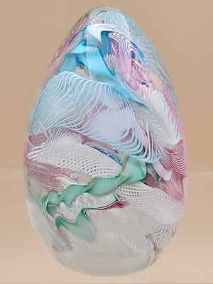 MURANO Italy Fratelli Toso Latticino Millefiori Scramble Pastel Egg Paperweight