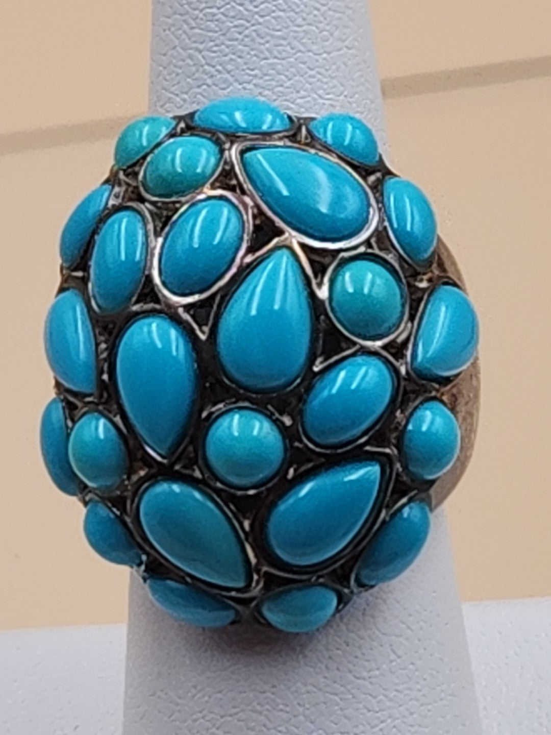 MICHAEL DAWKINS Sterling Silver Sleeping Beauty Turquoise Cluster Ring Size 7