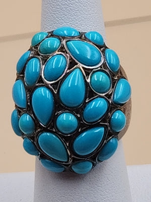 MICHAEL DAWKINS Sterling Silver Sleeping Beauty Turquoise Cluster Ring Size 7