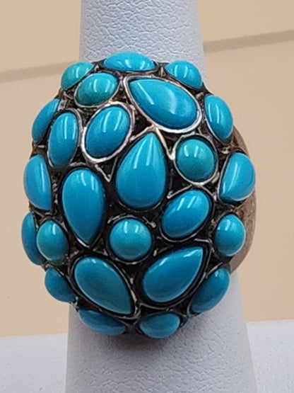 MICHAEL DAWKINS Sterling Silver Sleeping Beauty Turquoise Cluster Ring Size 7