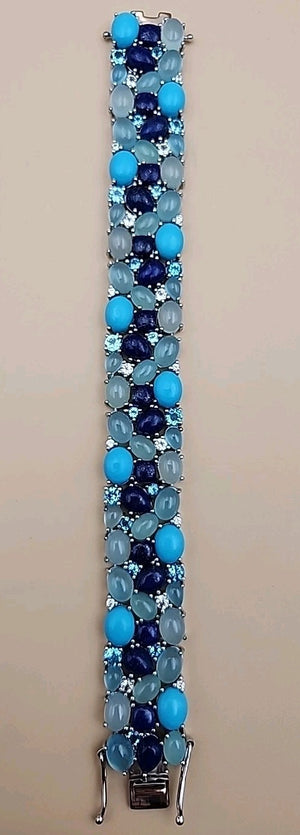 KHR JEWELS Stabilized Turquoise/Lapis/Chalcedony/Blue/White Topaz 7.5"Bracelet