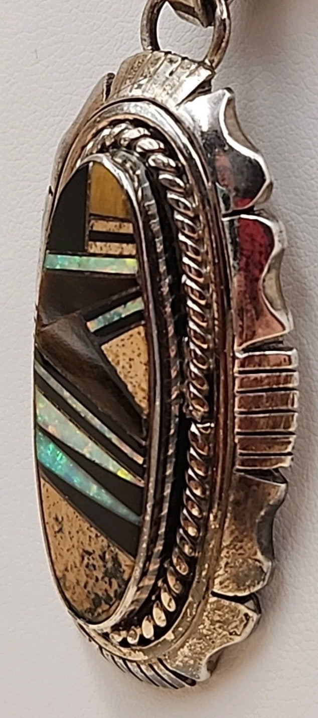 MELVIN FRANCIS Navajo 925 /Onyx/Jasper/Tiger Eye Inlay Pendant & Necklace