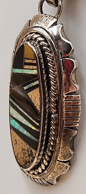 MELVIN FRANCIS Navajo 925 /Onyx/Jasper/Tiger Eye Inlay Pendant & Necklace