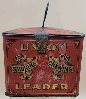 1900's UNION LEADER Antique Cut Plug Tobacco Tin With Lock And Handle