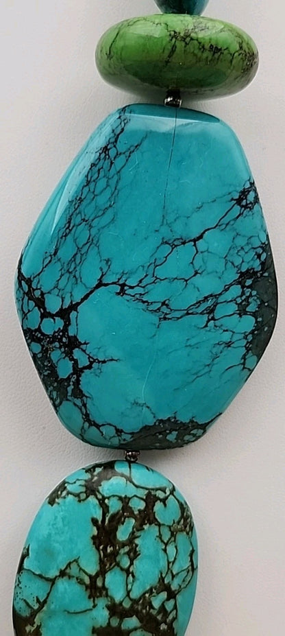 AMY KAHN RUSSELL Original  Green &  Blue Chunky Turquoise 24" Necklace 9.5 OZ TW
