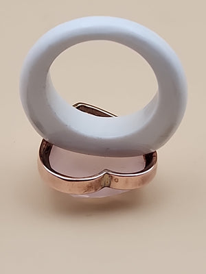 YOURS BY LOREN Rose Quartz/White Onyx/Vermeil Rose Gold Sterling Ring Size 7