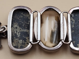 Pyritized Ammonite Shell/Pyrite/Quartz/Smoky Quartz/Sterling Adjustable Bracelet