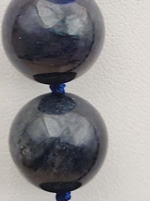 Blue Dumortierite Polished 14mm Bead/Sterling Silver Clasp 17" Necklace