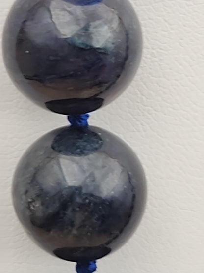 Blue Dumortierite Polished 14mm Bead/Sterling Silver Clasp 17" Necklace