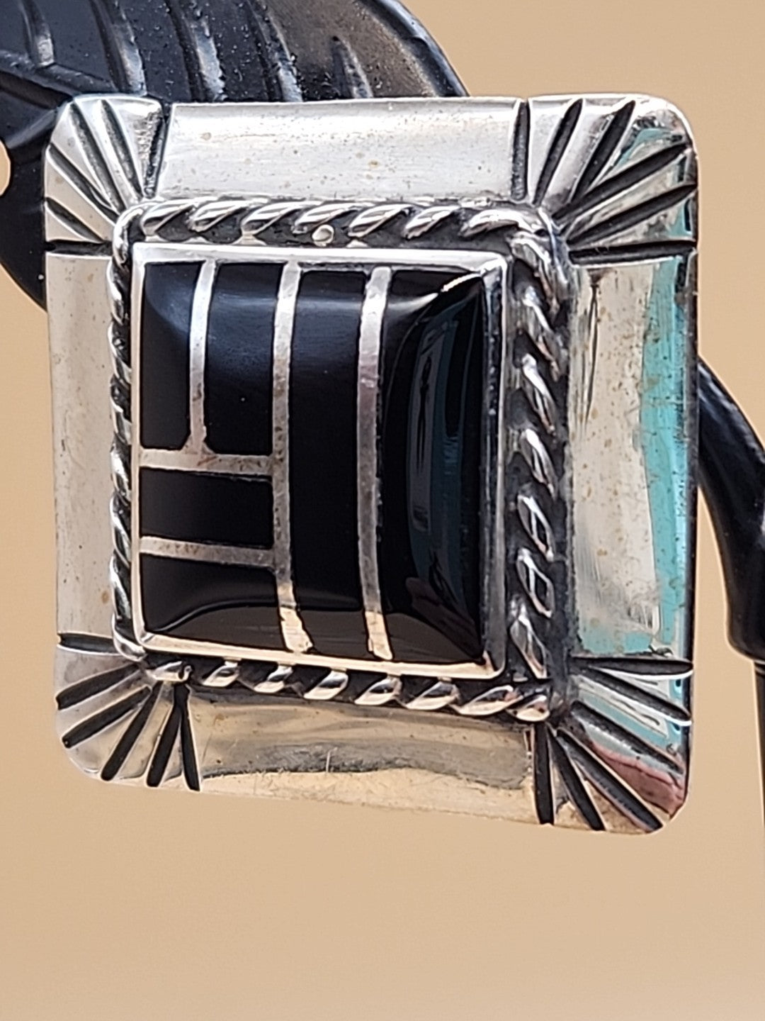 DAVID R FREELAND JR Southwestern Black Onyx Inlaid/Sterling Silver Earrings