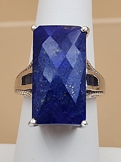 Faceted Lapis Lazuli/Sterling Silver Filagree Ring Size 7