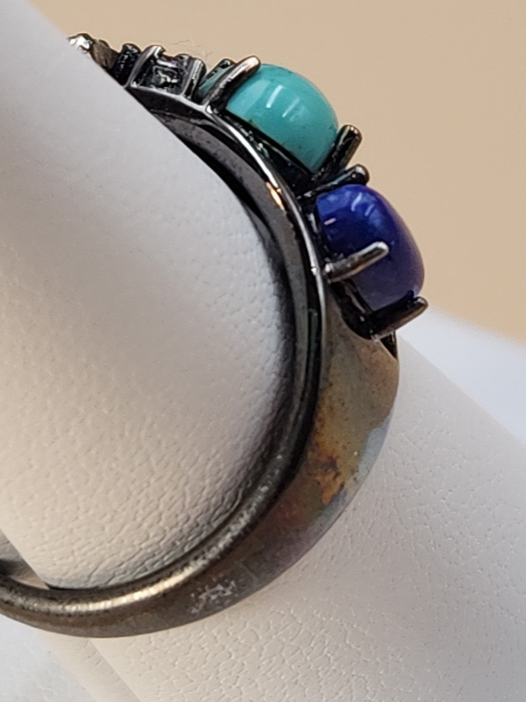 ROSS SIMONS Turquoise/Lapis/Amethyst/Black Rhodium Over Sterling Ring Size 7.25