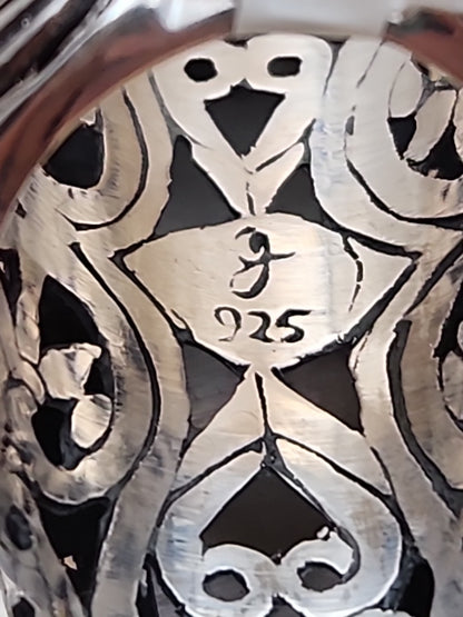 SAMUEL B. Mother Of Pearl/ Sterling Silver Filagree Finger Ring Size 6