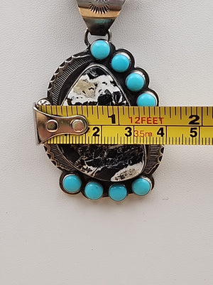 GILBERT PLATERO NAVAJO Sleeping Beauty/ White Buffalo Turquoise/Sterling Pendant