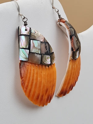 LESLIE TENORIO SANTO DOMINGO Sterling Silver Abalone Inlaid On Shell Earrings