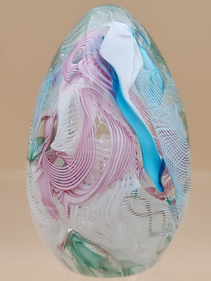 MURANO Italy Fratelli Toso Latticino Millefiori Scramble Pastel Egg Paperweight