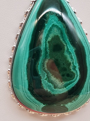 Green Malachite/Sterling Silver/Elephant Design Bezel Statement Pendant
