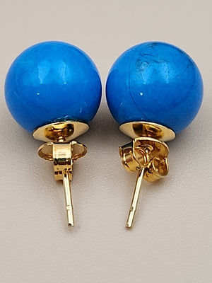 Turquoise 28" Beaded Necklace With Matching 14k Gold Post Stud Earrings